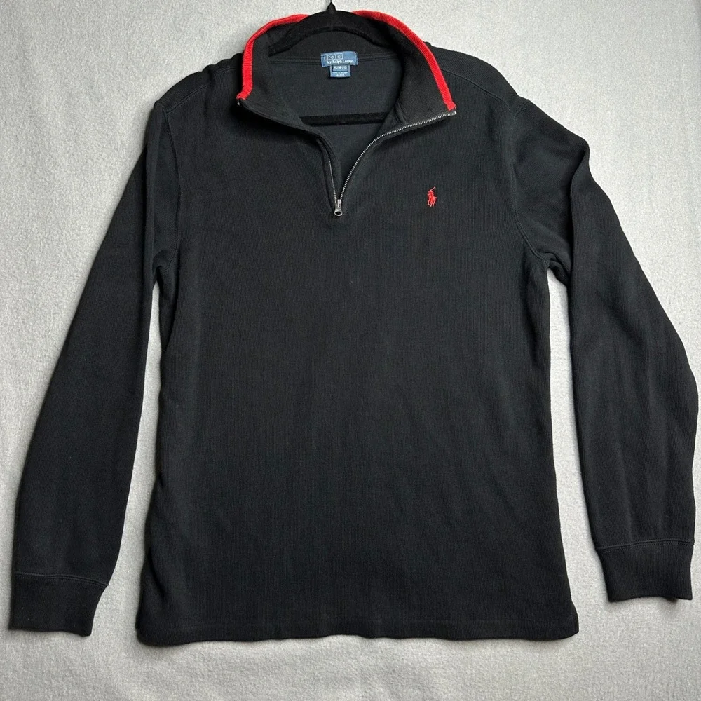Polo Ralph Lauren Quarter Zip Men XL 18-20 Black Red Pony Mock Neck Pullover - Picture 5 of 8